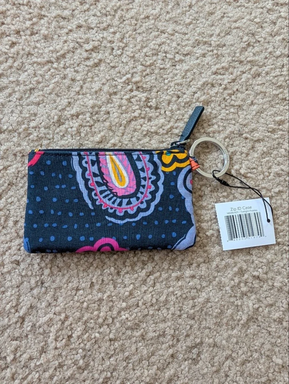 Vera Bradley Bright Pink & Multi Floral ID Card Holder Keychain